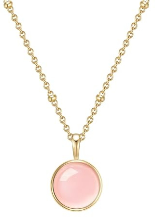 Glanzstücke Damen Halskette 925/- Sterling Silber mit Edelstein-Anhänger | Anhänger,Rosenquarz,rosa,Edelsteinkette,Heilsteine,Silberkette,Gelbvergoldet