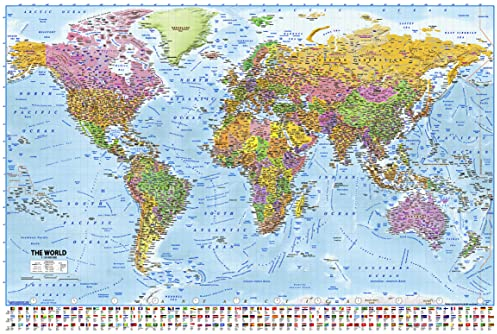 Close Up | XL Weltkarte Premium Poster | Version 2025 mit Flaggen & detaillierte Informationen | Top Qualität - MAPS IN Minutes | 91,5x61 cm