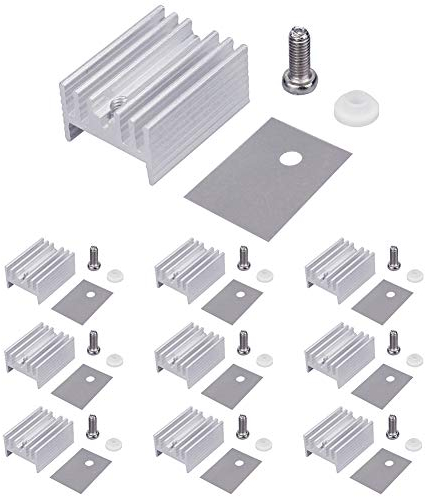 WayinTop 10 Packs TO-220 Aluminum Heatsink & Insulator/Mounting Kits for TO-220 MOSFET Transistor, TO-220 Heatsink + M3 Screw + Screw Washer + Insulator Rubberized Silicone (20mmx15mmx10mm)