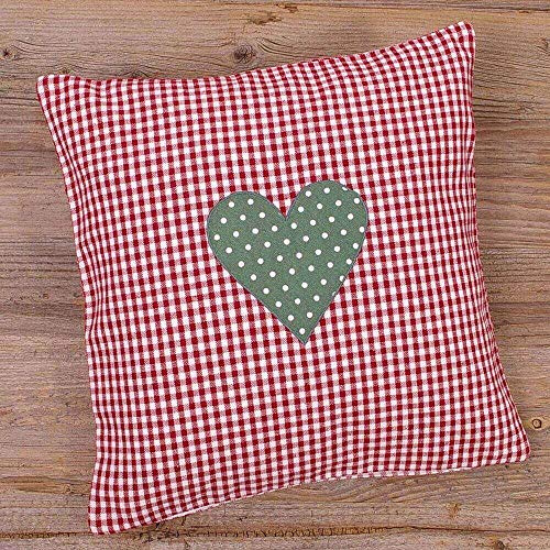 Kissen-Bezug in 30x30 cm für Deko-Kissen Sofa-Kissen - Baumwolle Kissen-Hülle VRONI im Landhaus-Stil Herz rot grün kariert - Waschbarer Reißverschluss Zierkissen-Bezug für Couchkissen