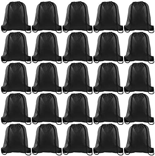 KUUQA 25Pcs Drawstring Backpack Bags String Backpack Sport Bag Sack Cinch Tote Gym Backpack Bulk for Gym Sport Traveling,Black