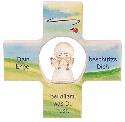 Fritz Cox Dein Engel beschütze Dich' - Namens-Kreuz- 12cm x12 cm Holzengel natur | Platz für einen Namen