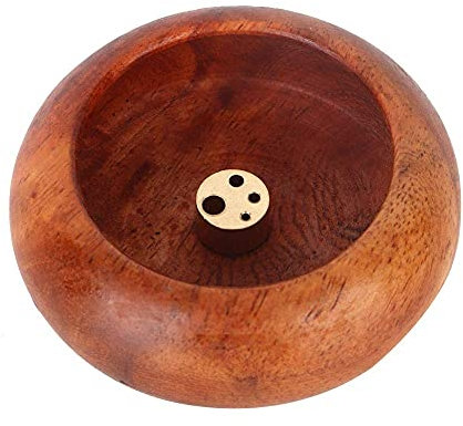 Porta incenso per bastoncini, 4 Fori Bruciatore di Incenso in legno, Bruciaincenso legno con Vassoio di Raccolta Cenere, 2,4 Pollici Mini Ciotola Porta Incenso per Meditazione, Yoga, Ufficio