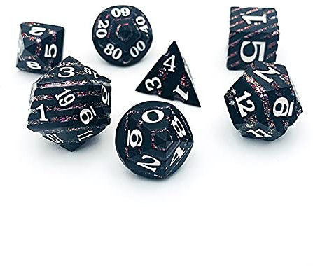 World of Dice Starfall-Serie - Pen and Paper Würfelset Metall, 7-teiliges Set, D4 bis D20, polyedrische Würfel, ideal für D&D, DSA, Cthulhu und mehr (mit Etui, schwarzmatt)