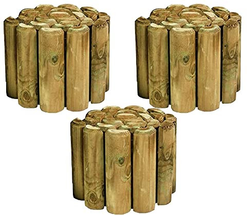 GBS Large Wood Wooden Outdoor Log Roll Border Fence Fencing 1.8m Long Garden Edges Wire Lawn Path Blocks Gardening Flower Bed Edging (3x Log Rolls)