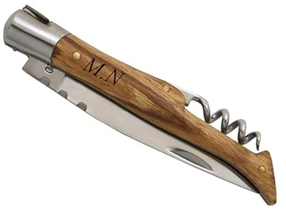 Générique Couteau Pliant 12cm Personnalisable Avec Tire-Bouchon Et Étui - Couteau Personnalisé en Frêne - Idée Cadeau