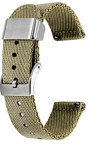 Kai Tian Cinturino per orologio da 18mm Cinturino per cinturino di ricambio in tela di lino con supporto in metallo color kaki per uomo e donna