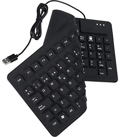Archuu Teclado de Silicona Plegable, Teclado Estándar con Cable USB Español de 105 Teclas, Teclado Enrollable Silencioso a Prueba de Agua, Teclado Portátil Silencioso para PC Portátil