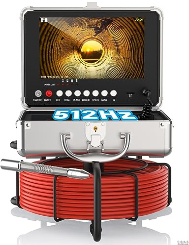 Anysun Inspektionskamera Kanalkamera, Endoskopkamera mit Selbstnivellierung, 512-Hz-Sonde Sender, DVR-Recorder, Rohrkamera mit Licht wasserdichte IP68, 9-Zoll-IPS-1080P-Farbmonitor (16-GB-Karte)