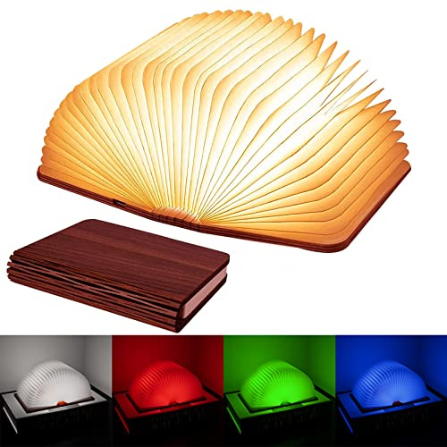 Vergissm Buch-Lampe aus Holz, verbesserte 5 Farben, Neuheit, Beleuchtung, 360 ° faltbare Buchlampe, blau/grün/weiß/orange/rot, LED-Papierlaterne für Schreibtisch, Zimmer, Bibliotheksdekoration