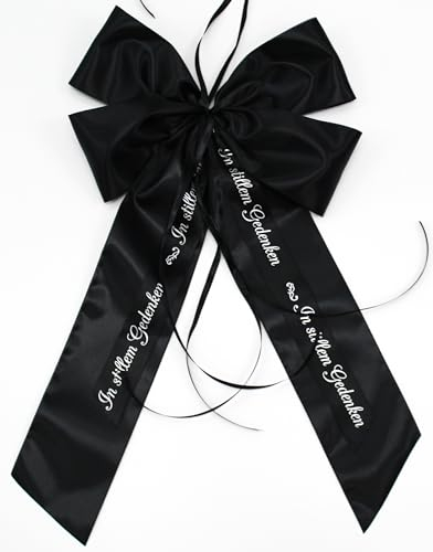 CaPiSo 30x50cm Große Fertigschleife ohne Basteln Satin-Schleife Satinschleife Trauerschleife Beerdigung Türschleife Trauer Doppelschleife Grabschleife (Gedenken Schwarz)