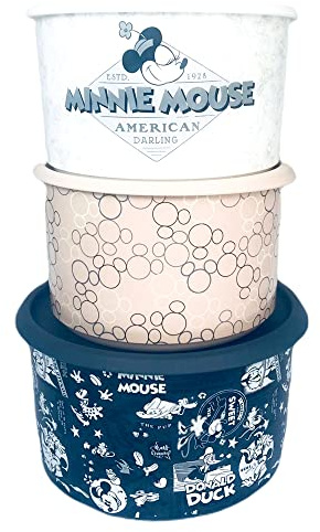 Tupperware Bingo SET (3) One Touch Dosen Micky und Minnie Mouse Donalds Duck Disney American Darling 1,4 L dunkelgrau + 2x 940 ml weiß beige creme Vorratsdose Dose Vorrat