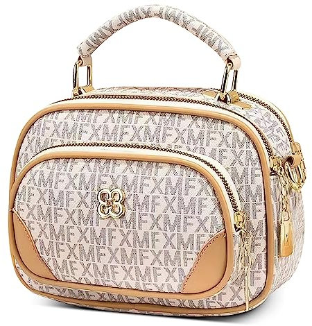 DIRRONA Damen Handtasche Trendy Schultertasche Casual Umhängetasche PU Leder Tasche Shopper Party Top Tragetasche Eleganter Druck Frauen Henkeltaschen Beige Weiß