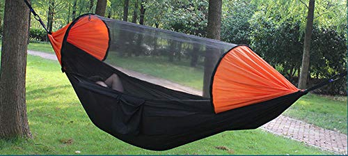 Camping-Moskitonetz-Hängematte, tragbare, leichte Fallschirm-Nylon-Doppelhängematte mit Gurten für Rucksacktouren, Anti-Mücken-Hängematte mit Stangen-Moskitonetz