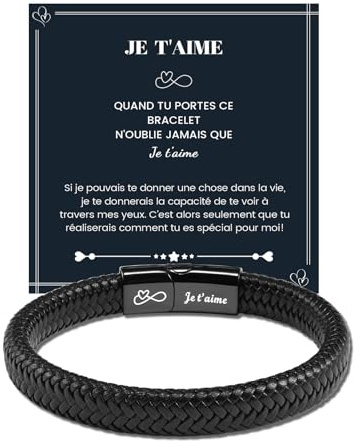 MANVEN Bracelet Pour Homme Idée Cadeau Homme Bracelet Cuir Gravé Je t'aime Cadeau Saint Valentin NoëL Anniversaire D'Anniversaire pour Lui Copain Amoureux Amie Mari Petit Ami Couple