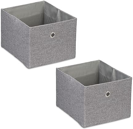 Relaxdays Scatola Portaoggetti, Set 2 Portagiochi da Scaffale, HLP 16x20,5x25 cm, Box in Stoffa Giochi, Libreria, Grigio