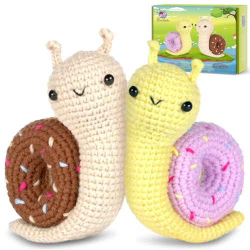 Crochetta Crochet Kit for Beginner, Crochet Starter Kit w Step-by-Step Video Tutorials, Learn to Crochet Kits for Adults & Kids, DIY Knitting Supplies, 2-Pack Snail Couple (40%+ Yarn Content)