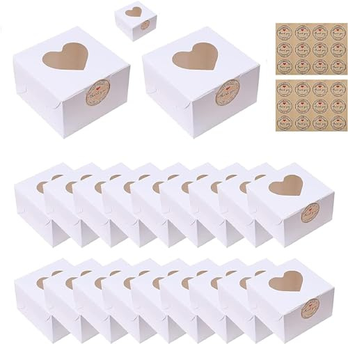 Wasaii 18Pcs 4 Inch Small Cake Boxes with Clear Window White Bakery Boxes Individual Cupcake Boxes Single Cake Slice Boxes Small Box Paper Box Sweet Boxes Empty Cookie Boxessmall Gift Box (White)