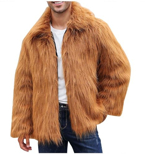 RLEHJN Herren Pelzmantel Kunstpelz Mantel Lang Kunst Felljacke Pelzkragen Wind Coat Winterjacke Faux Pelz Fur Warm Mantel Pelzjacke Langarm Revers Faux Pelz Jacke Cardigan Winterjacke Männer Parka