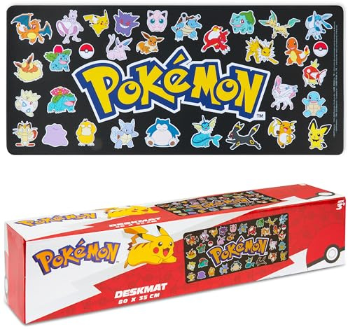 Pokemon Mauspad XXL 80x35 cm Schreibtischunterlage Groß Cooles Pikachu Mousepad Gaming rutschfest Schreibtisch Unterlage PC Gamer Mouse Pad (Schwarz)