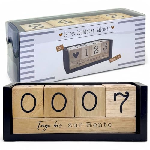 MIJOMA År nedräkningskalender av trä – permanent bordskalender med dekorativa kuber – upp till 432 dagar för speciella tillfällen (svart/natur – tysk utgåva, ca. 18 × 7 × 5,5 cm)
