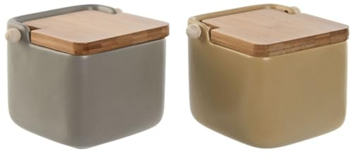 Home ESPRIT Salero con Tapa Beige Gris Natural Bambú Dolomita 15 x 12 x 11 cm (2 Unidades)