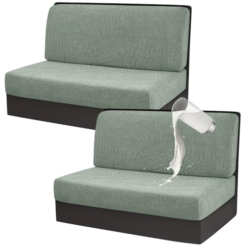 Gollense RV Dinette Cushion Covers, Waterproof Jacquard Stretch Camper Bench Seat Slipcover, Sectional Replacement Loveseat Protector for Trailer Van, 2 Backrest Cover & 2 Bench Cover (Grayish Green)