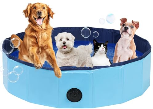 DASBET Piscina plegable para perros, piscina plegable de PVC para perros, piscina portátil para perros, cachorros, gatos, bañera para mascotas para interiores y exteriores (80 cm de diámetro x 20 cm