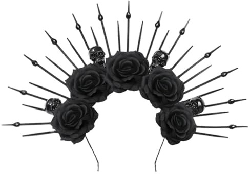 Ldabrye Diademas para novia, corona de flores, diademas con pinchos, guirnaldas florales, rosas, calaveras, Halloween, diademas, fiesta, decoración festiva, tocado, disfraz, accesorios para el cabello