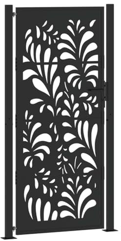 vidaXL Garden Gate Black Steel Wave Design - Lockable Outdoor Entrance Gate for Garden/Patio - 105x205 cm