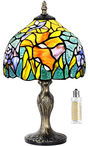MIAOKE Stained Glass Lamp Table Lamp Stained Crystal Bead Style Table Light, Handmade Desk Bedside Table Night Lamp, Antique Art Craft Gifts Lover Kid Living Room Bedroom Desk Ligh(Begonia)