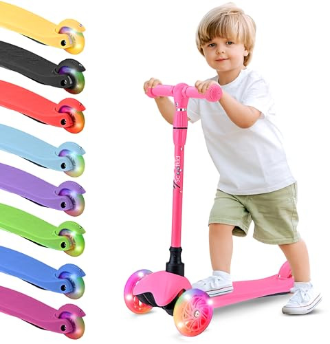 Hurtle Monopattino Leggero a 3 Ruote con Luci LED, Antiscivolo, per Bambini 2-5 Anni, Altezza Regolabile 63,-71 cm (Anguria)