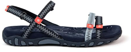 Izas Sandalias de Senderismo para Mujer Deportivas y Cómodas. Sandalias Planas para Trekking y Caminar de Diseño Ergonómico con 4 Ajustadores. Calzado Combinado de Verano. Color Azul y Rosa Talla 37