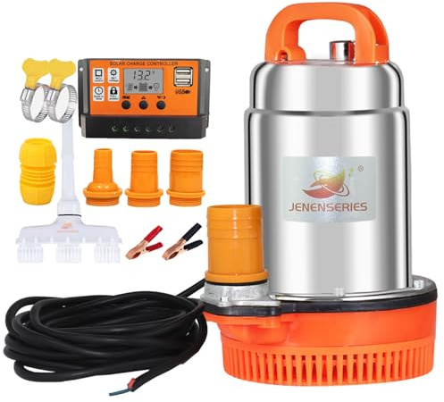 JENENSERIES 150W 12V DC Solar Submersible Pumps, 2inch solar deep well water pump ,Max head 20ft, 26GPM Flow for pond or livestock (update-12V)
