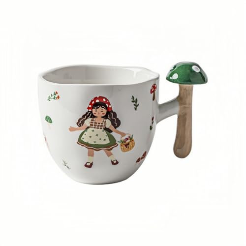 HUMOCHUSON Porcelana Taza De Cerámica De 280 Ml Con Asa Para Verduras, Pintada A Mano, Conejita, Taza De Café Y Agua - Hongo Verde