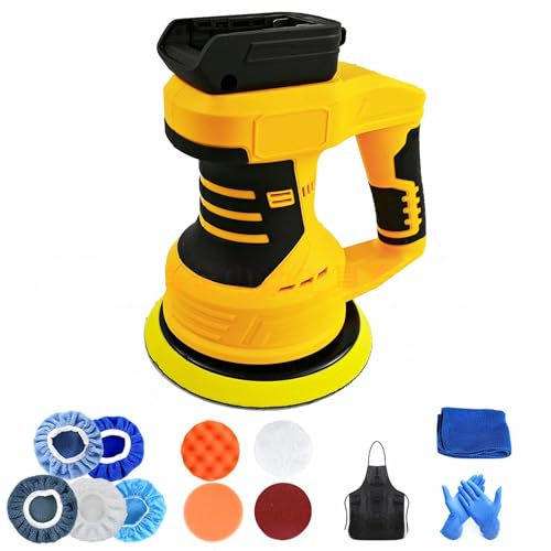 Polisseuse sans fil compatible avec batterie Dewalt 20 V (sans batterie), polisseuse excentrique électrique de 15,2 cm avec 12 embouts et indicateur de niveau de batterie, 0-4500 tr/min, 8 vitesses