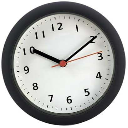 Sharplace wasserdichte Badezimmer-Uhr Mini Badezimmeruhr mit Silikagel Saugnäpfe zum Aufhängen, Funk-Badezimmeruhr, Küchenuhr, Baduhr, Quarz-Uhrwerk, feuchtigkeitsabweisend, 148 mm Schwarz-Weiss grau