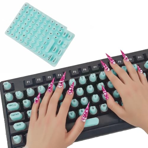 Se7enline Keyboard Sticker for Long Nails Letters Raised Keyboard Bubbles | Soft Silicone Reusable Keycaps Adhesive Protective Type Long Nail Art Keyboard Stickers for Desktop for Apple /HP/Dell,Blue