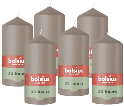 Bolsius, Essentials, Blockljus, Brungrått, 12Cm, 6 Stycken, Dekorativa Ljus, Innehåller Naturligt Vegetabiliskt Vax, Utan Palmolja