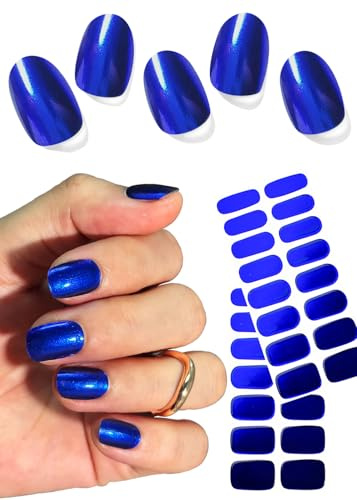 Wahrshei UV Pegatinas de Gel Azul cromo,30 Pcs Semicurado,Adhesivos para Uñas