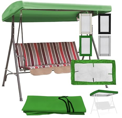 Heavy Duty Waterproof Swing Chair Canopy Replacement for 2 & 3 Seater Garden Swings UV Resistant Rip Proof Outdoor Patio & Porch Use (Green 191x120x18/23cm)