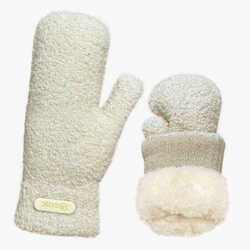 Moufles pour femmes, gants en tissu polaire pour femmes, gants d'hiver, gants moelleux et chauds en velours arctique, gants de ski, gants thermiques pour l'extérieur, cadeaux pour femmes (beige)