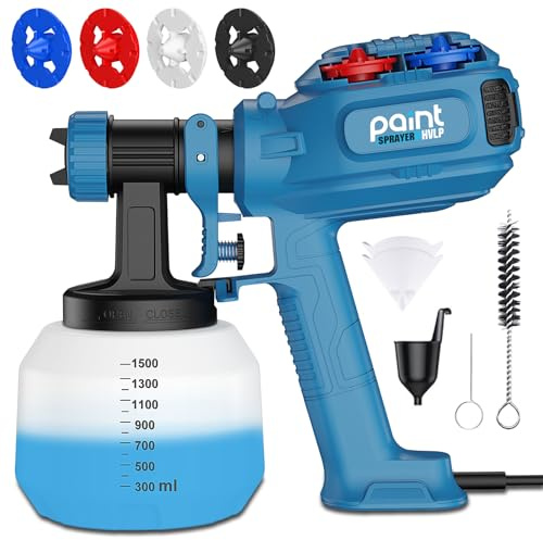 Pistola per Verniciare, 850W HVLP Pistola a Spruzzo Elettrica con Contenitore da 1500ml, Spruzzatore di Vernice per Recinzione con 4 Ugelli e 3 Modalità per Mobili, Recinzioni, Interni ed Esterni Casa