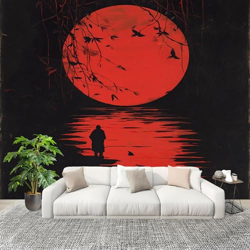 Générique Art Papier Peint Intissé 350x256 cm Reflet Artistique Du Coucher De Soleil Lmperméable Antifouling papier peint Photo Décoration Noir Murale 3D HD Salon Chambre mur de fond du Canapé