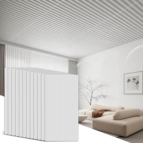 Panels 12 Pack Drop Ceiling Tiles 2x4 Ft,3D Wall Panels for Interior Wall Decoration,PVC Ceiling Covering Sheet 24x48 in, for Interior Wall Paneling Decor and Ceilings,White