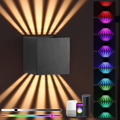 OurLeeme Smart RGB LED Wandleuchte, Dimmbar App-Fernbedienung Innen/Außen | Nach Oben und Unten Wandlampe, Tuya WLAN-fähig, IP65 Wasserdicht, für Schlafzimmer Wohnzimmer Garten Flur Veranda