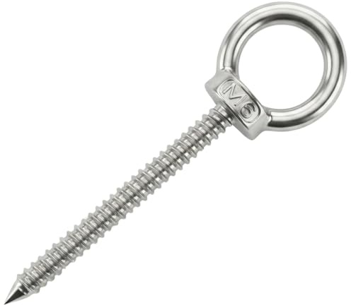 Lumonic Vite con occhiello in acciaio inox V2A con filettatura in legno, M6 x 60 mm, fissaggio a travi/pali in legno, vite ad anello per tenda da sole, amaca, altalena e catene