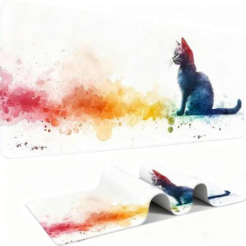Tapis de Souris 600x300mm Tapis Souris Gamer, Mousepad de Bureau Ultra Mince Base en Caoutchouc Antidérapante Lavable Vitesse précision Améliorées pour PC, Ordinateur, Travail-Couleur De Chat C0P-232