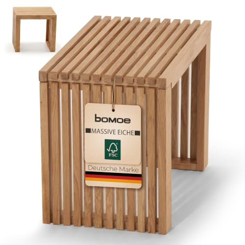 bomoe Taburete de Madera con Lamas 45x33x43 cm – Taburete de Roble Macizo FSC® para Cocina y Baño Estable Resistente – Ideal para Recibidor, Zapatero y Entrada – Eichberg