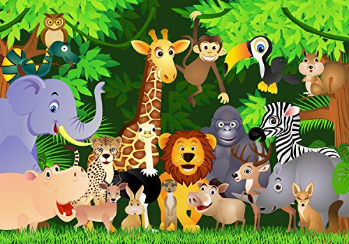 wandmotiv24 Fototapete Party, Urwald, S 200 x 140cm - 4 Teile, Wanddeko, Wandbild, Wandtapete, Tiere, Wald, Kinderzimmer M0260